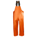 Orange waterproof rain bib overalls with adjustable braces, wide leg trousers