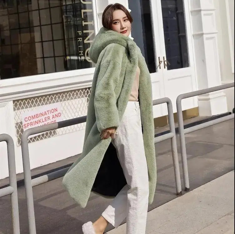 Women's Faux Fur Winter Warm Hooded Long Overcoats