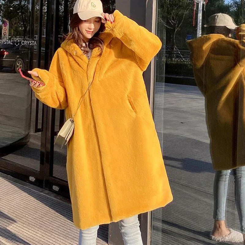 Women's Faux Fur Winter Warm Hooded Long Overcoats