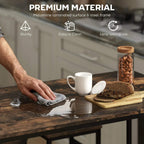 Rustic brown tabletop and stools with melamine surface and steel frame