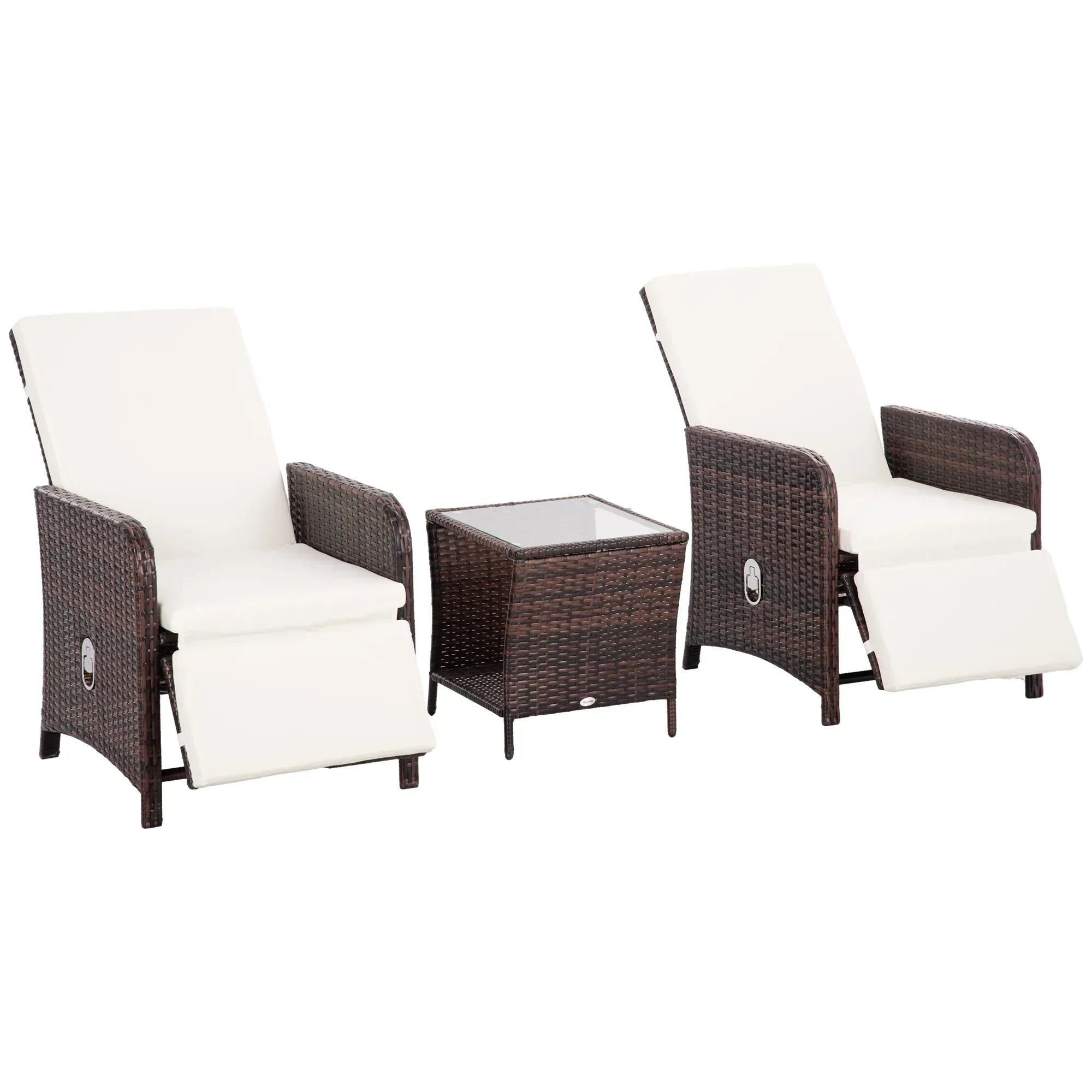 3 Pieces Rattan Bistro Set Balcony Furniture with Cushions, Storage Function - Cream White - Bobobiy