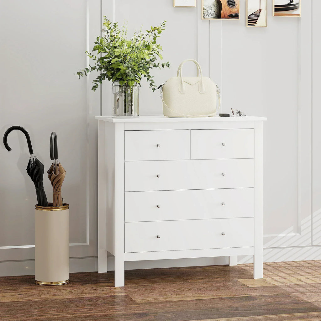 5 Drawer Dresser for Bedroom, Modern Chest of Drawers, Wide Storage Unit for Living Room, Hallway, Closet, White - Bobobiy