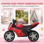Red and black one-piece construction toddler balance bike with wide wheels