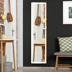 Full-length LED mirror with black frame, vertical wall-mounted position