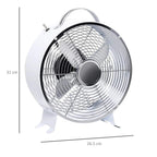 White electric table desk fan with circular front safety grille and stand