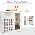 White wine cabinet with framed glass door and stemware holder under top rail