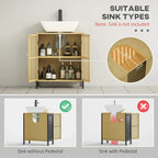 Under sink cabinet with open interior and bamboo slat door; cut-out top opening