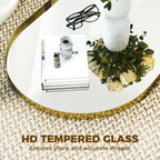 Gold-tone oval wall mirror with HD tempered glass and glossy elevated frame