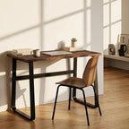 Industrial writing desk with brown wood-look surface and black metal legs