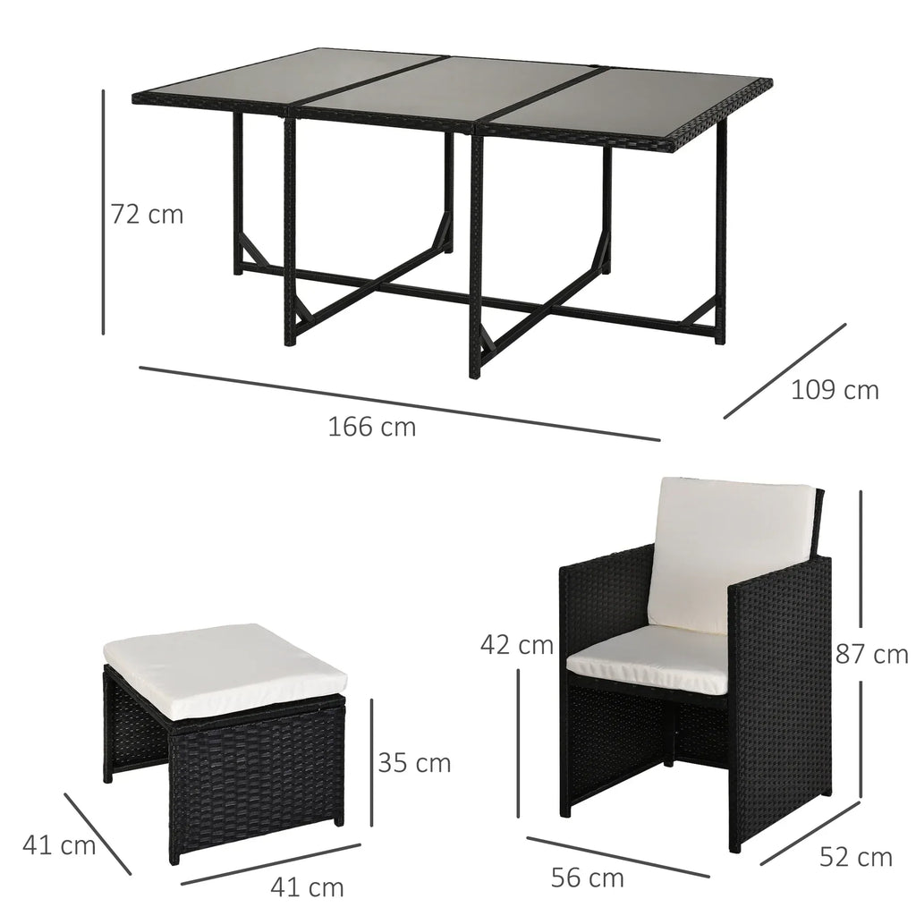 Rattan Dining Set Garden Furniture Patio set 11 PC with Cushion Black /Milk White - Bobobiy
