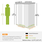 Storage shed size and dimension diagram with height, width, depth measurements