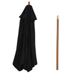 Closed black umbrella cover with wooden pole and bamboo ribs