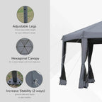 Grey hexagonal pop-up gazebo tent with adjustable legs and mesh side panels