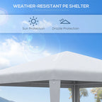 White gazebo canopy tent with close-up of peaked roof edge and supporting poles