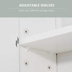 White cabinet interior showing adjustable shelf pin holes and ledge support
