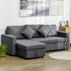 Dark grey 3-seat convertible sofa bed with extended chaise and deep seat cushions