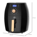 Black air fryer with digital screen, knob controls, and front drawer handle