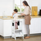 White kids step stool with chalkboard back and open lower storage for toddlers