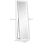 Full-length LED mirror with black frame, height 160 cm size diagram
