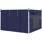 Blue gazebo side wall panels with central seam and tie loops