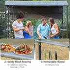 Outdoor BBQ shelter gazebo canopy with mesh shelves and 5 removable hanging hooks
