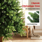 Close-up of green artificial Christmas tree branch tips