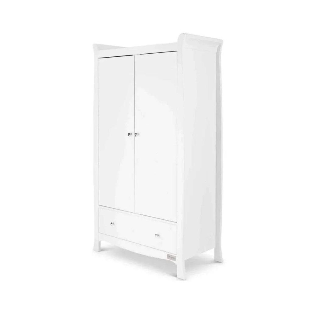 White wardrobe cabinet with two doors and lower drawer