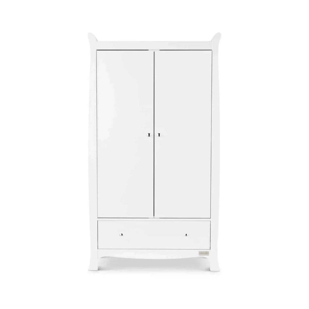 White baby cabinet with two doors and single bottom drawer