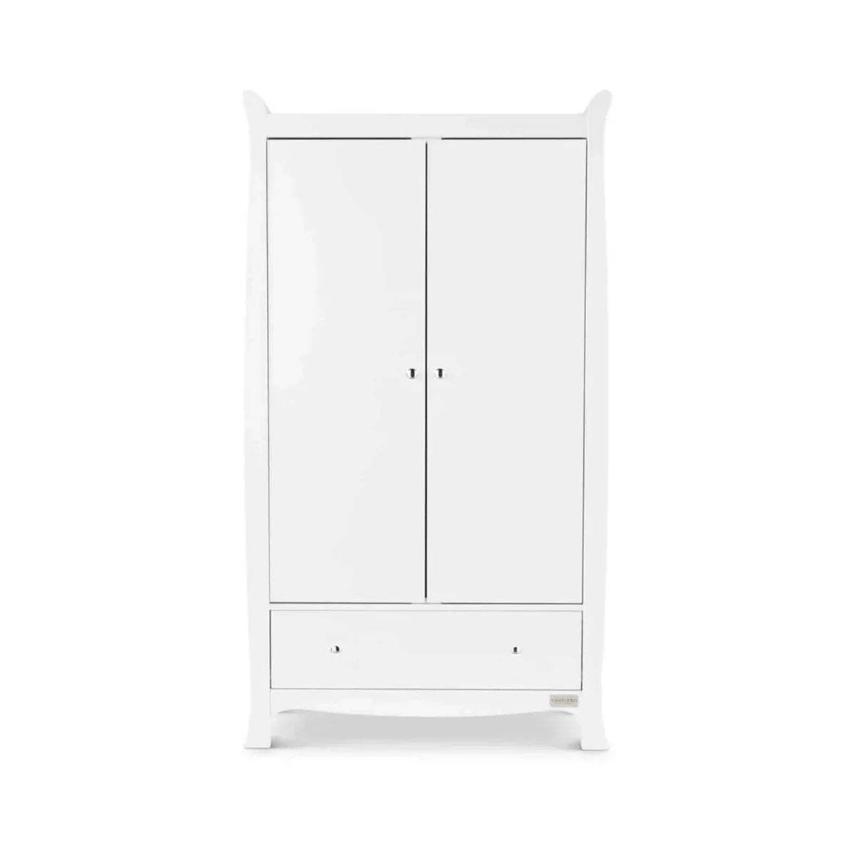 White baby cabinet with two doors and single bottom drawer