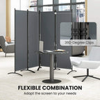 Dark grey 4-panel divider with 360-degree clip hinge detail and arched feet