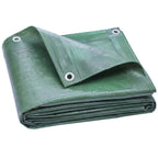 Green waterproof PE tarpaulin sheet with reinforced grommet eyelets, folded