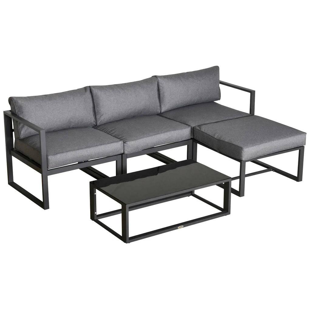 5 Pieces Outdoor Patio Furniture Set, Sofa Couch with Glass Coffee Table, Cushioned Chairs and Aluminum Tube, for Balcony Garden Backyard, Grey - Bobobiy