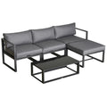 5 Pieces Outdoor Patio Furniture Set, Sofa Couch with Glass Coffee Table, Cushioned Chairs and Aluminum Tube, for Balcony Garden Backyard, Grey - Bobobiy