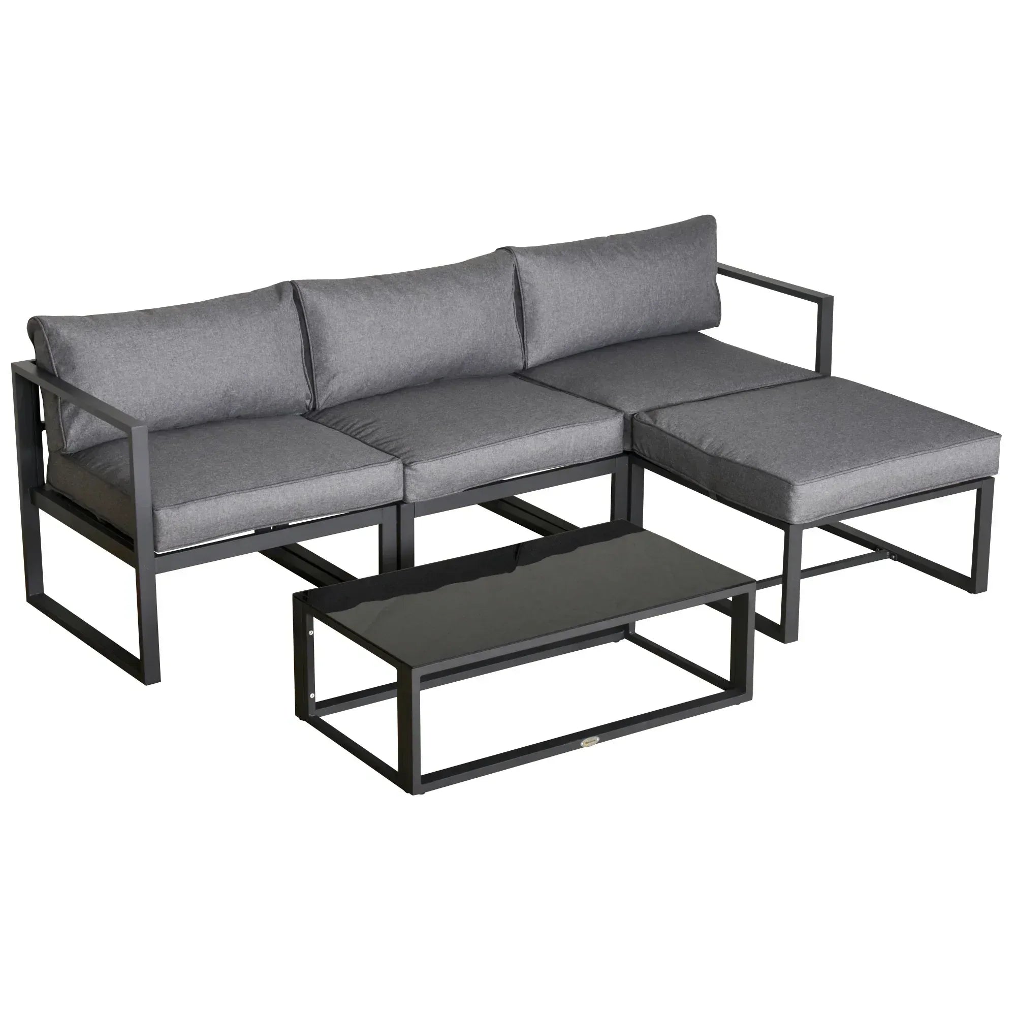 5 Pieces Outdoor Patio Furniture Set, Sofa Couch with Glass Coffee Table, Cushioned Chairs and Aluminum Tube, for Balcony Garden Backyard, Grey - Bobobiy
