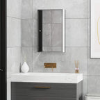 Wall-mounted stainless steel mirror cabinet with single door and reflective glass