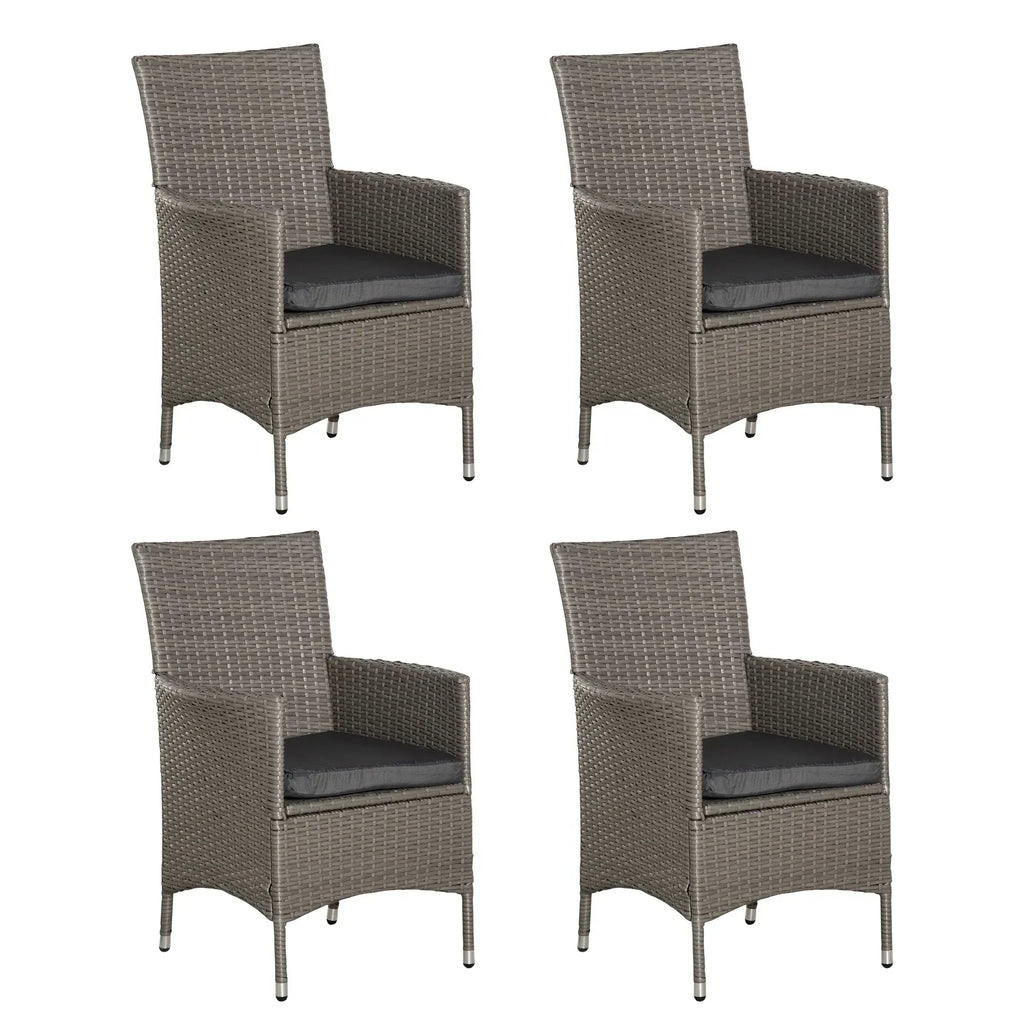 Set of Four Rattan Armchairs, with Cushions - Grey - Bobobiy
