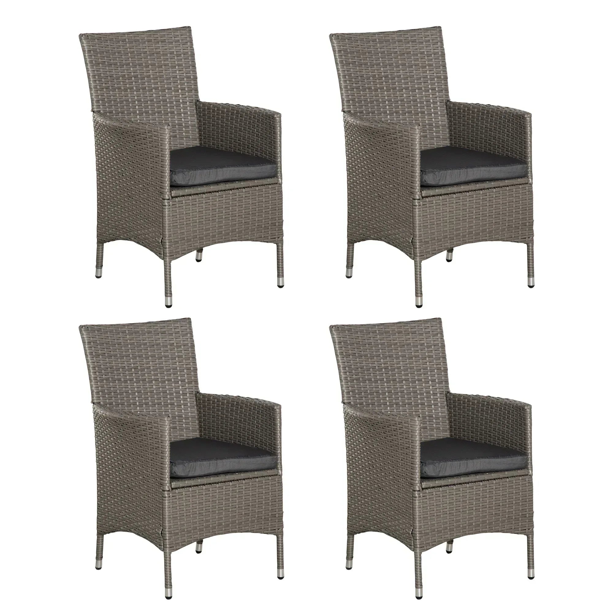 Set of Four Rattan Armchairs, with Cushions - Grey - Bobobiy