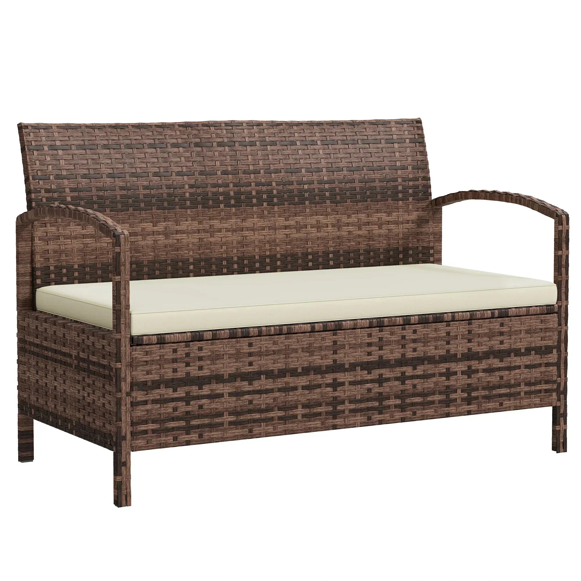 125L Storage Garden Bench, with Cushion - Brown - Bobobiy