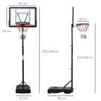 Black height-adjustable basketball hoop stand with base and red net