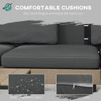 Grey outdoor sofa cushion with stitched edges and zippered cushion cover