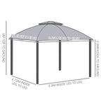 Grey gazebo canopy frame with arched roof and four legs, size diagram