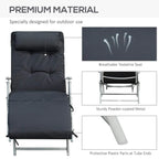 Black steel frame sun lounger with padded backrest and matching pillow