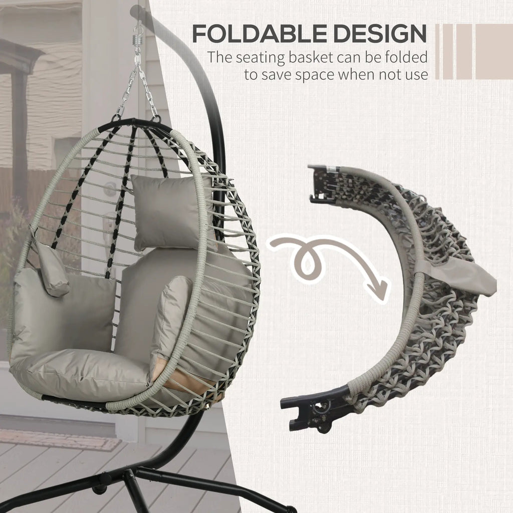 Outsunny Single Rattan Hanging Egg Chair, with Seat Cushion Grey