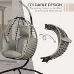 Outsunny Single Rattan Hanging Egg Chair, with Seat Cushion Grey