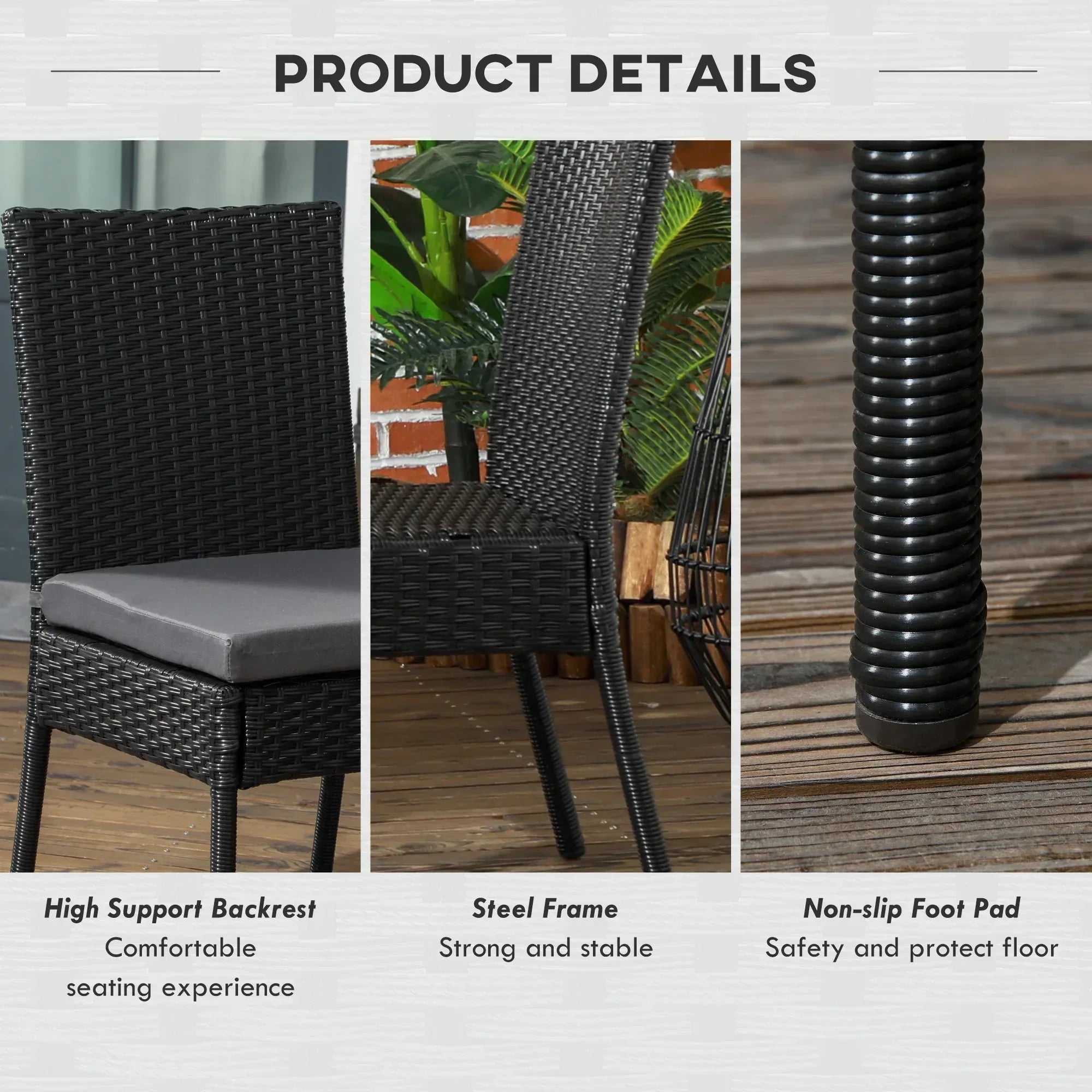 Set of Four Armless Rattan Garden Chairs - Black - Bobobiy