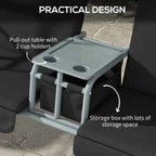 2-seater swing bench with pull-out table and cup holders, storage box, black cushions