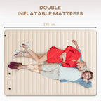 White double inflatable mattress with ribbed panels, shown set up for two