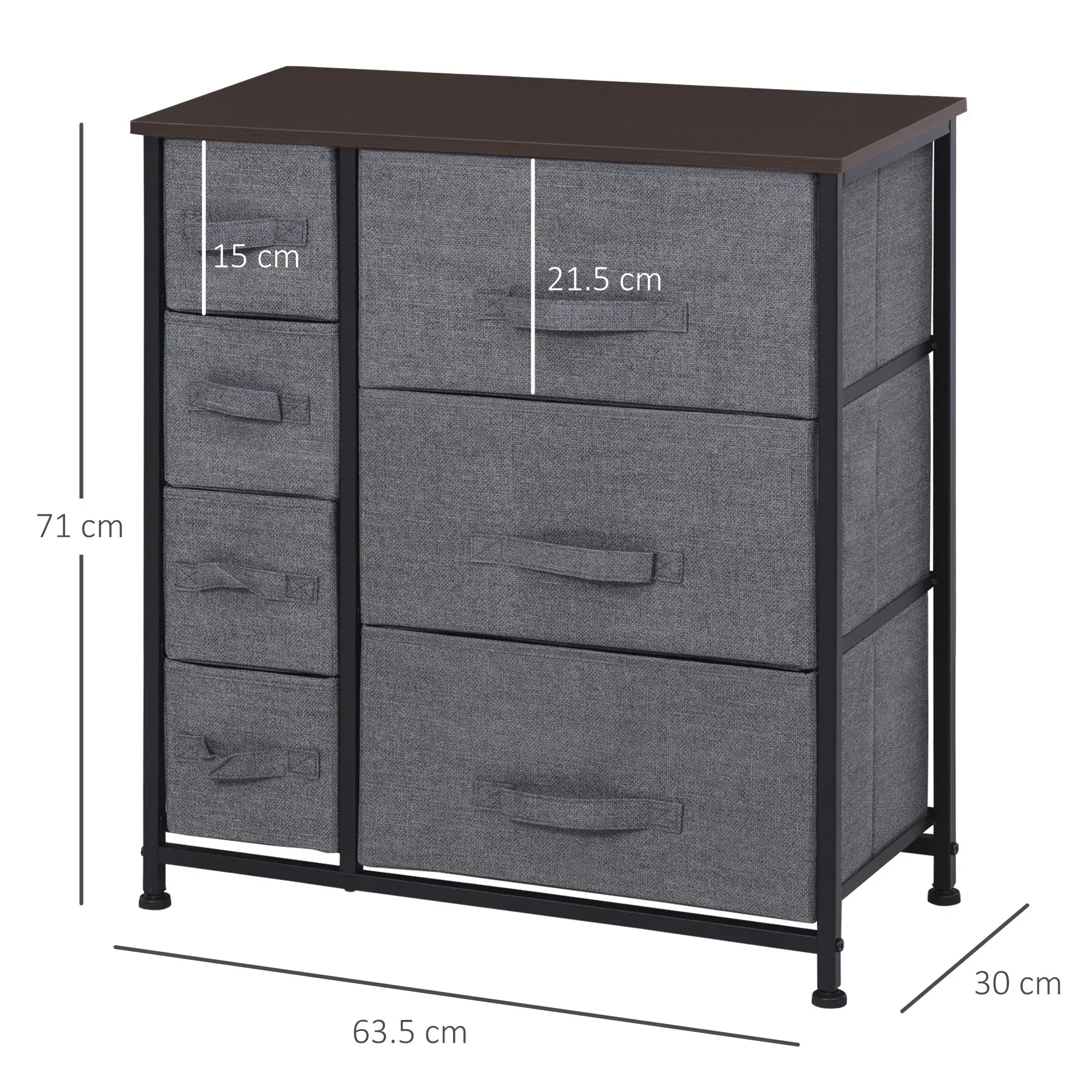 Chest of Drawers with 7 Drawers, Fabric Drawers with Large Storage Space, Drawers Dresser with Metal Frame, Adjustable Feet for Bedroom Living Room, Dark Grey - Bobobiy