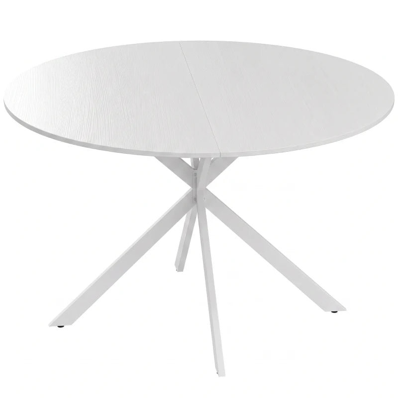 White round dining table with X-style steel legs
