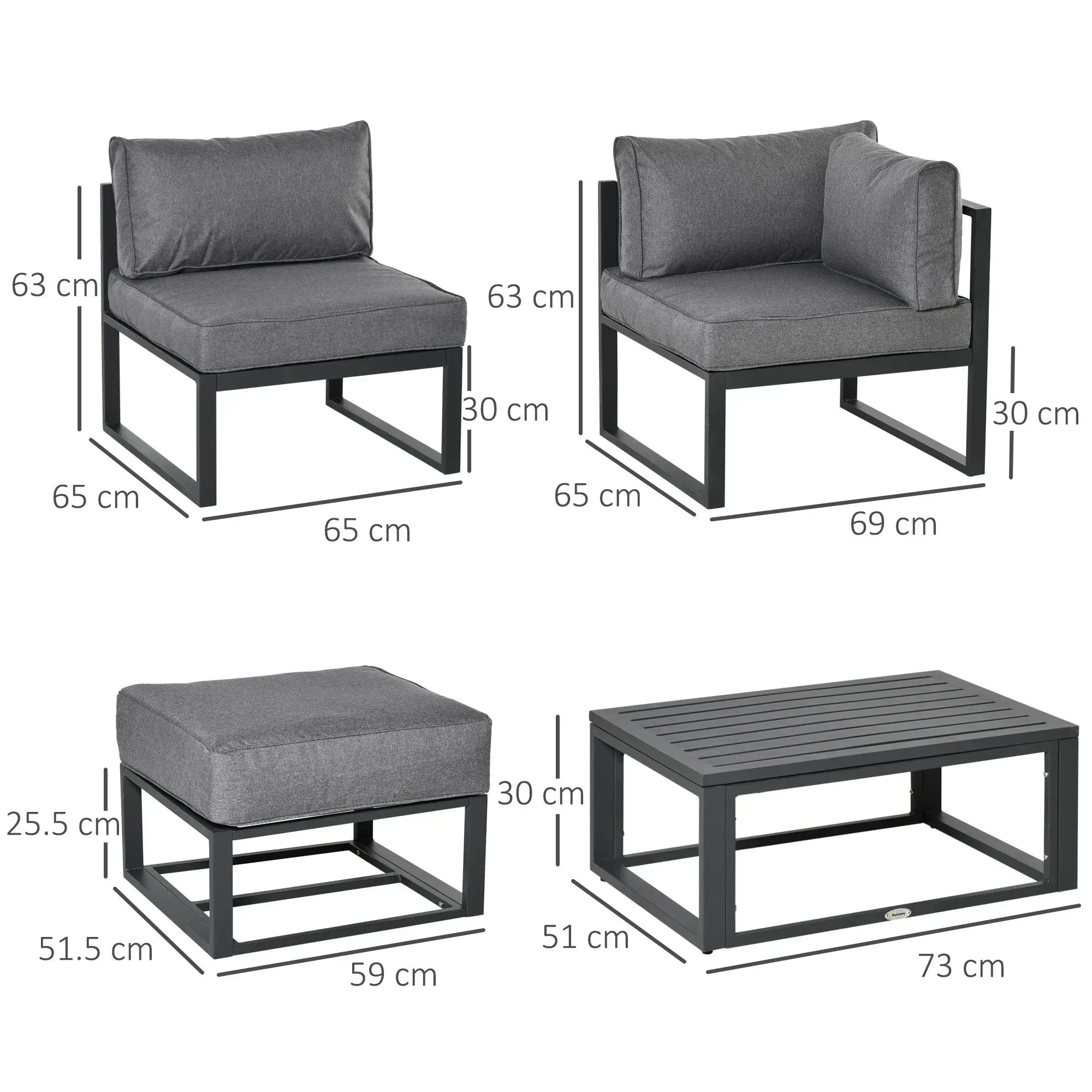 Garden Daybed, 6 Piece Outdoor Sectional Sofa Set, Aluminum Patio Conversation Furniture Set with Coffee Table, Footstool and Cushions, Grey - Bobobiy